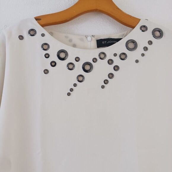 ST. JOHN Knits Bianco Stretch Cady Grommet Blouse Tank Top Shell sz small - Picture 2 of 6